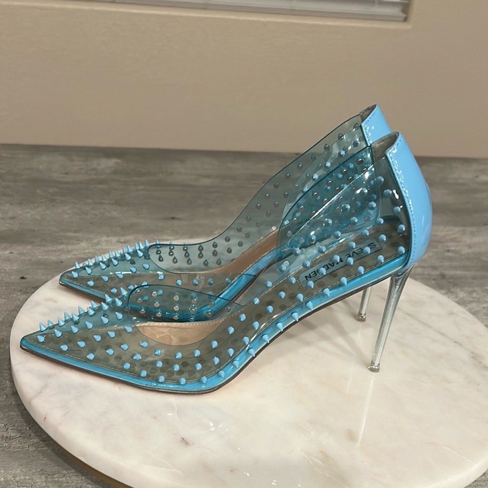 Steve Madden Transparent Blue Spiked Heels Size 8 - image 5